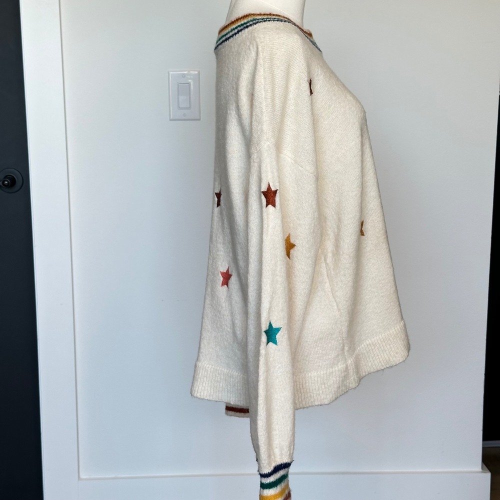 Storia Sweater Oversized Balloon Sleeve Star Embroidered Preppy Americana M - Picture 3 of 7
